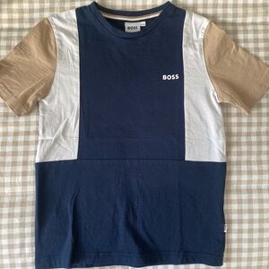 BOSS Kids' Blue and Beige Block Tee